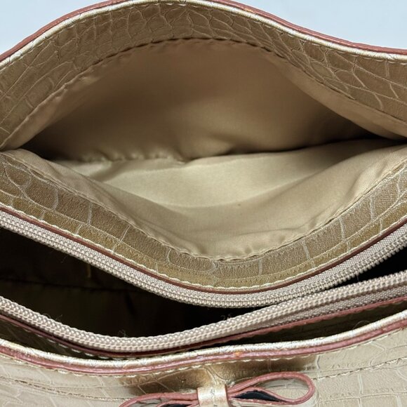 Liz Claiborne Y2K Metallic Gold Faux Croc Baguette Purse Bow Accent Single Strap - Picture 10 of 11